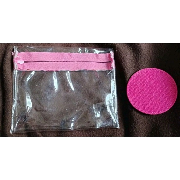 Victoria's Secret Makeup Pouches Cosmetics 3 Set  Stripe Cotton PVC Mirror HTF - Picture 4 of 4